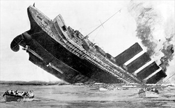 Le Lusitania, paquebot à  turbines de la compagnie Cunard - Ce paquebot a été torpillé et  coulé en