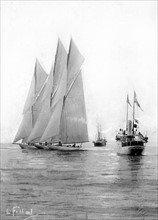 Sélections de l'América's Cup en août 1903.  Départ pour une course d'essai des trois yachts