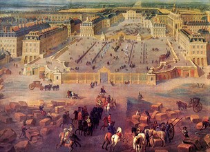 Vue du château de Versailles de la place d'Armes en 1722