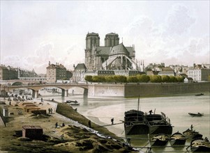 Vue sur Notre-Dame de Paris depuis le quai de la Tournelle vers 1830