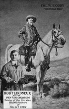 Buffalo Bill on his horse Isham, and painter Robert Lindneux