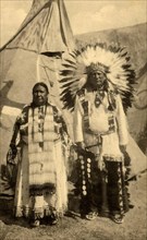Postcard representing Indian chief Buffalo Man at the Indian village of the1935 World Fair in Brussels