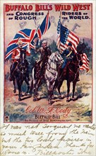Carte postale anglaise représentant Buffalo Bill à cheval.