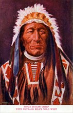 Buffalo Bill's Wild West, carte postale représentant un chef indien Sioux