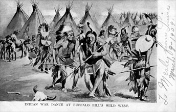 Buffalo Bill's Wild West, postcard representing an Indian war dance