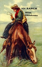 Carte postale, postée le 4 octobre 1909, représentant un cavalier du Ranch 101, créé en 1892 par George W. Miller
