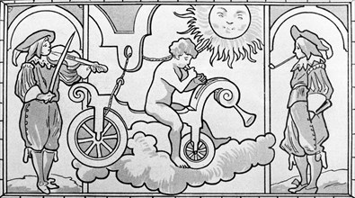 Vélo sur le vitrail de l'église Saint-Gilles à Stoke Page