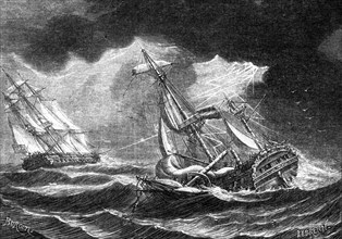 Captain Cook's ship struck by lightening.