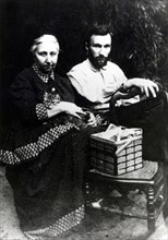 Portrait of French physicists Irène and Frédéric Joliot-Curie