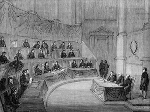Alessandro Volta reading his dissertation about the pile at the French Academy of Sciences, November 18, 1800