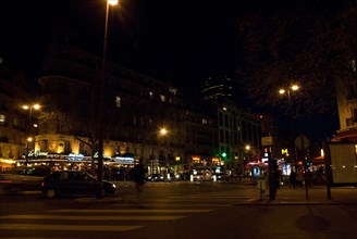Night view of the Quartier Montparnasse in Paris, France