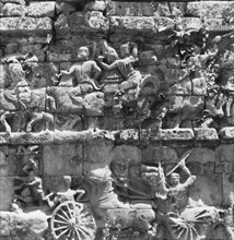 Détail de sculpture sur le site du temple d'Angkor, au Cambodge