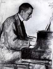 Pasternak, Portrait of Rachmaninov playing the piano