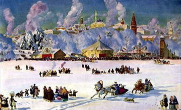 Kustodiev, Les plaisirs d'hiver à Moscou