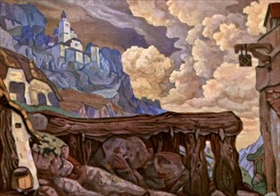 Roerich, Sketch for the stage setting of the play 'Fuente Ovechuna'