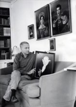 LORIOT with a self-painted painting, Ammerland 1966