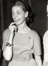 Lauren BACALL rehearsing for the royal screening, London 1959