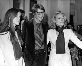 Lauren BACALL, daughter Lesley and Yves SAINT LAURANT, Paris 1968