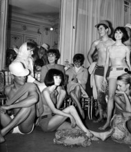Francoise SAGAN, Jeanne MOREAU and Florence MALRAUX at Cardin, 1963