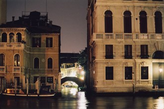 The Rio della Frescada and the Civran Grimani Palace by night in Venice.
