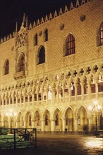 The Palazzo Ducale by night in Venice.