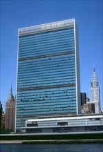 Vue du quartier général des Nations Unies et de l'East River, Manhattan