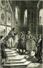 Godfrey of Bouillon and his barons received by Emperor Alexis.