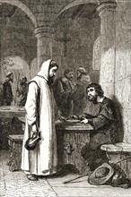 Pelerins recevant l'hospitalité des moines du Liban.