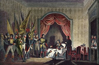 Bonaparte is given the standards from the Italian army in Millesimo, 1796