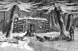 Gold-diggers near a hut, 1866