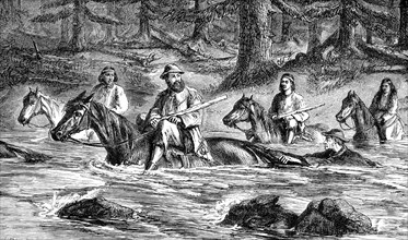 Chercheurs d'or traversant une rivière, 1866