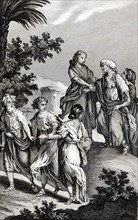 Passage de la Bible : Lot partant de Sodome avec ses filles