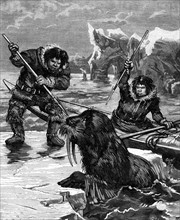 Inuit men fishing seahorses