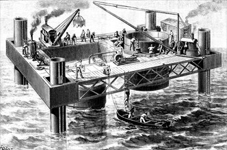 Construction of the second bridge over the River Tay in Scotland - 1883