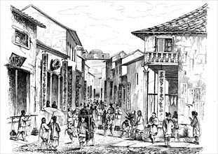 Une rue de CANTON en 1834, Chine