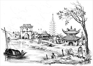 Faubourg d'une ville en Chine-1834