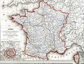 FRANCE, géographie, carte de 1843