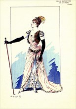 Theatrical costume for the play " The Gossip " in the Paris Universal Exhibition of 1889. Design by