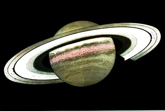 Planet Saturn and its rings. Observed and drew on December 30th, 1874 by L. TROUVELOT  ( Book " The