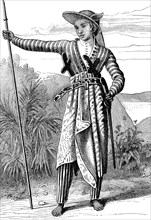 Warrior from Java.Artwork by Jules Verne " Travellers in the XIXth century " 1880