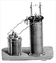 Accumulators. Fig 1 : Charging batteries. Fig 2 : Large glass vase containing lead leaves.  From