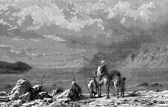 Travelers contemplating the Dead Sea, 1857