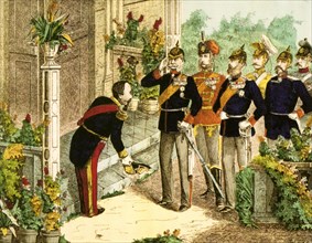 EMPEROR NAPOLEON III of France submits to King William I of Prussia after the French defeat at Sedan on 2 September 1870