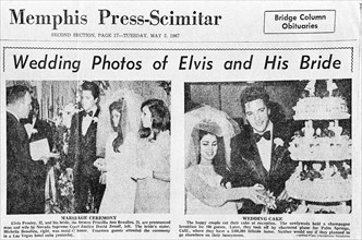 LAS VEGAS, NV - NOVEMBER 10 â€“ Elvis and Priscilla Presley Wedding at the Aladdin Hotel, Las Vegas, Nevada, on November 10, 1997.