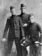 Winston Churchill aged 19 with two fellow officer-cadets at  Royal Military College,Sandhurst.  3rd September 1893.