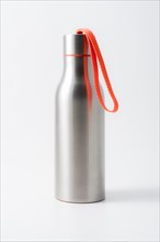 Stainless steel water bottle product shot on a white background