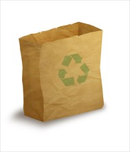 illustration of paper bag with green recycling arrows on it