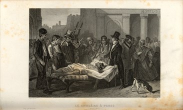 Cholera in Paris April 1832, Cholera man in Paris in April 1832, signed: Jeanron del, Frilloy sc, Fig. 3, after p. 199, Jeanron (del.); Frilloy (sc.), Louis Blanc: RÃ©volution franÃ§aise: histoire de ...