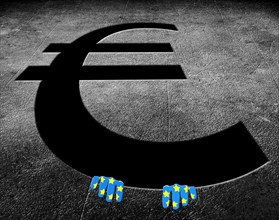 Euro money symbol with hands digital illustration