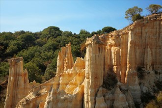 Les Orgues, sandstone pillars eroded by water and wind, Ille sur Tet, Pyrenees-Orientales, Occitanie, France